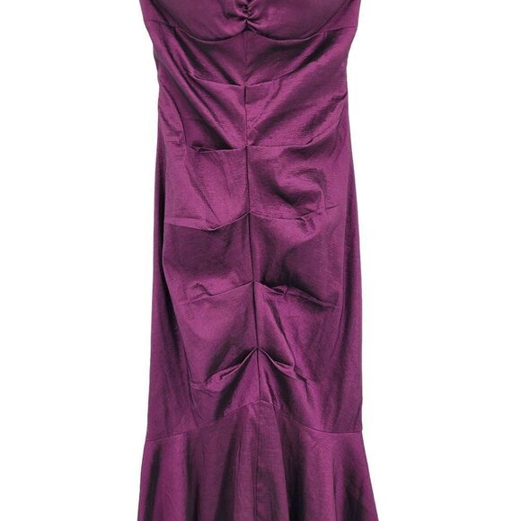 Vintage 80's Xscape Gown Strapless Gathered Mermaid Fishtail Goth Punk Purple XS - Picture 7 of 17